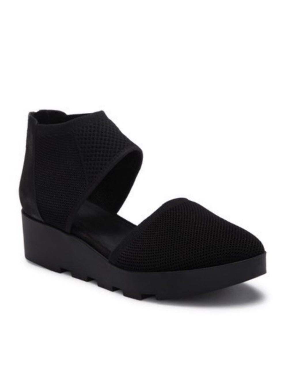 Eileen Fisher Ogden Black Knit Chunky Platform Wedge Sandals